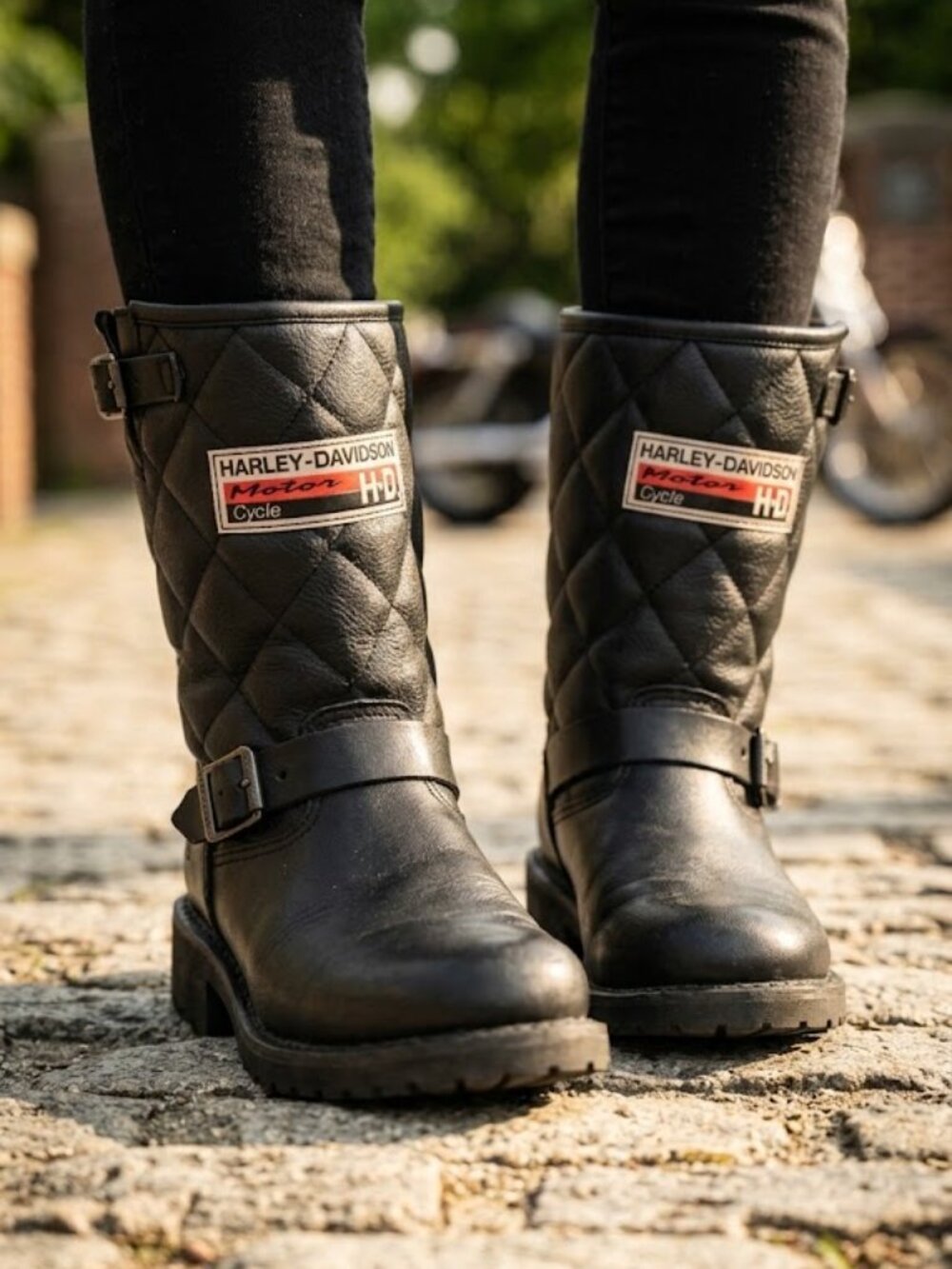Vintage Harley-Davidson Quilted Leather Biker Boots - Size 6